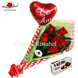 Ramo de 6 rosas chocolate globo