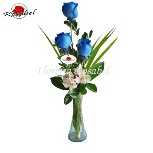 Florero de tres rosas Azules Cdo 04