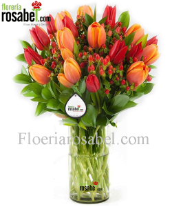 Jarrón con 18 tulipanes, floreros con tulipanes hermosos Jarrón con 18 tulipanes, floreros con tulipanes hermosos