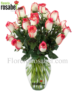 Florero con 18 rosas bluhs Florero con 18 rosas bluhs