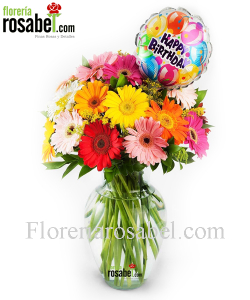Jarrón con gerberas cumpleaños Jarrón con gerberas cumpleaños