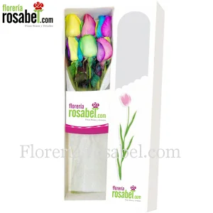 Caja de 6 rosas multicolor