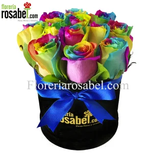 Box de 12 Rosas multicolor arcoíris lima peru