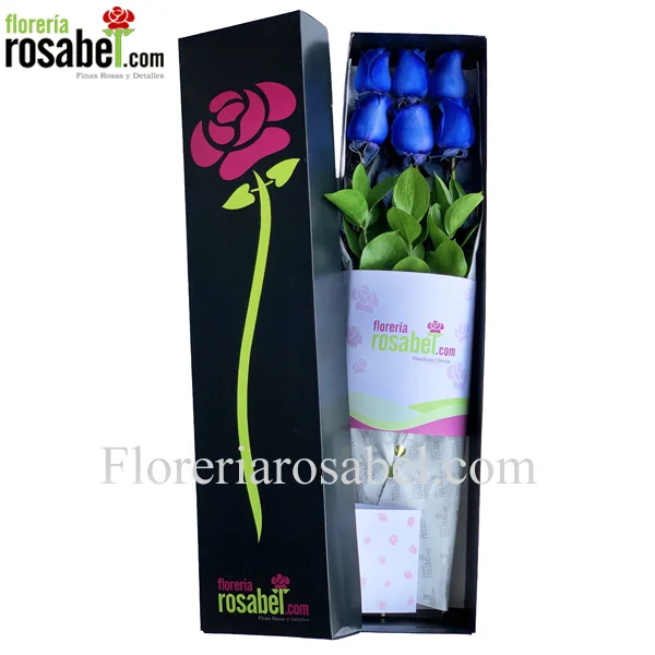 Obséquiale la Caja negra con 6 Rosas Azules por su dia