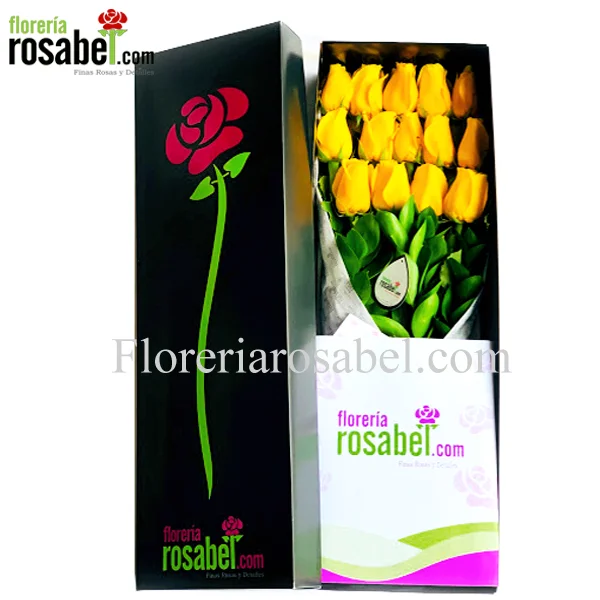 caja negra con rosas amarillas delivery