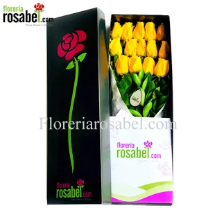 caja negra con rosas amarillas delivery