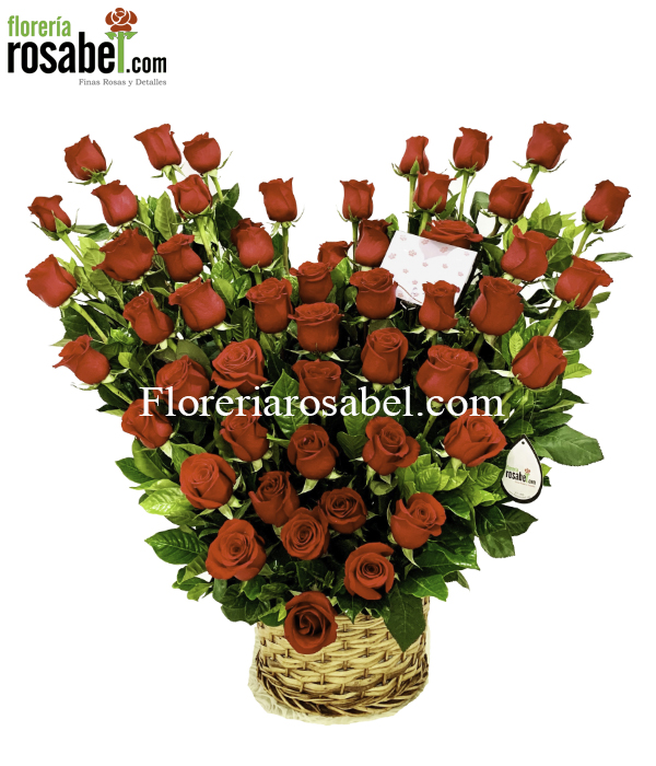 Box corazón de 50 Rosas rojas