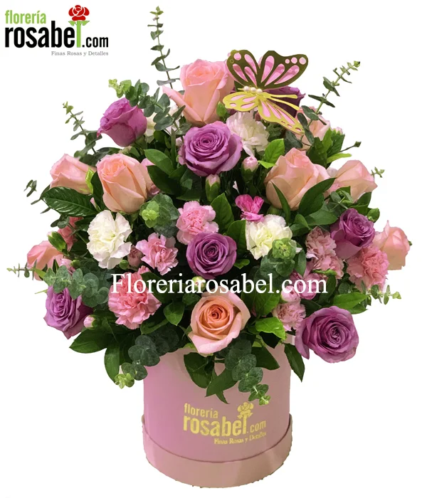 Box de Rosas Rosadas y Lila