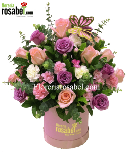 Box de Rosas Rosadas y Lila Box de Rosas Rosadas y Lila
