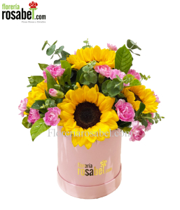 Arreglos en caja rosada con girasoles - Rosabel Arreglos en caja rosada con girasoles - Rosabel