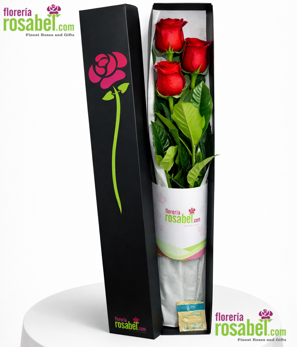 Caja negra con 3 rosas rojas premium Florería Rosabel Lima