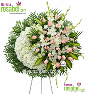 Corona Fúnebre de rosas y flores Rosadas para Mujer con envio a velatorios