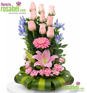 Arreglo floral para cumpleaños con rosas rosadas y lirios en Lima
