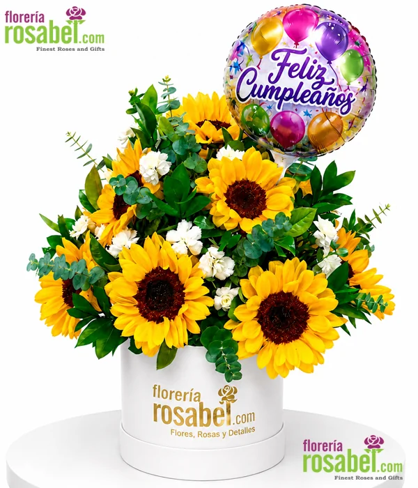 Arreglo de girasoles para cumpleaños con globo y delivery en Lima