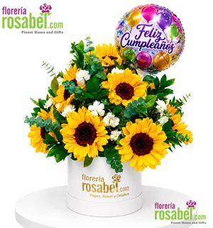 Arreglo de girasoles para cumpleaños con globo y delivery en Lima