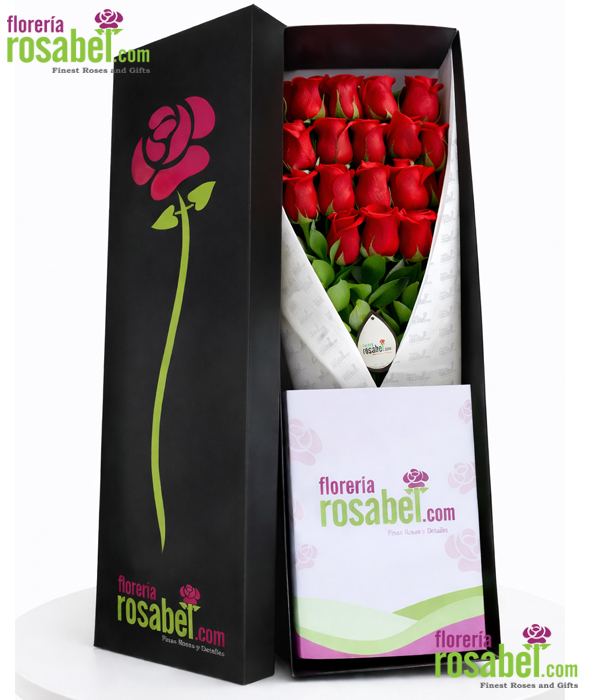 Caja larga con 15 rosas rojas regalo para mamá Floreria Rosabel
