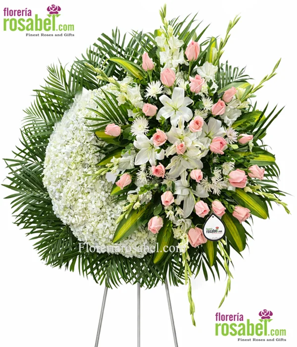 Corona Fúnebre de rosas y flores Rosadas para Mujer con envio a velatorios