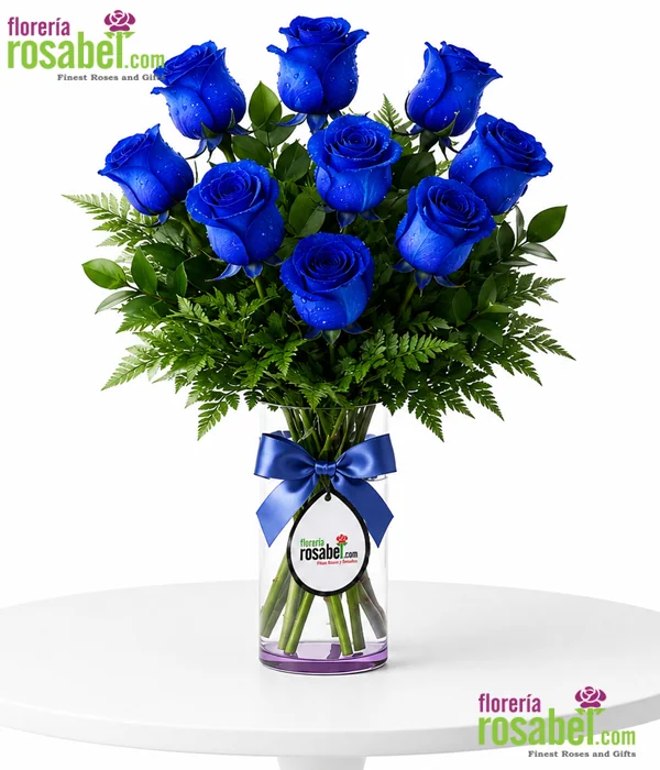 Florero de 10 rosas azules con delivery en Lima