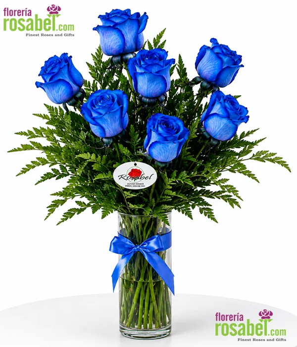 Florero de 6 rosas azules con delivery en Lima