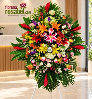 Flores para inauguración de empresas en parante con rosas, lirios, hortensias, astromelias y ginger