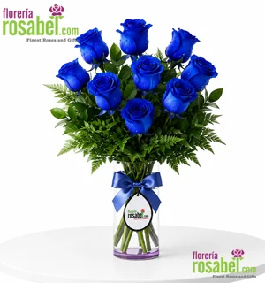 Florero de 10 rosas azules con delivery en Lima
