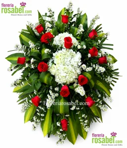 Lágrima fúnebre con rosas rojas para condolencias en Lima