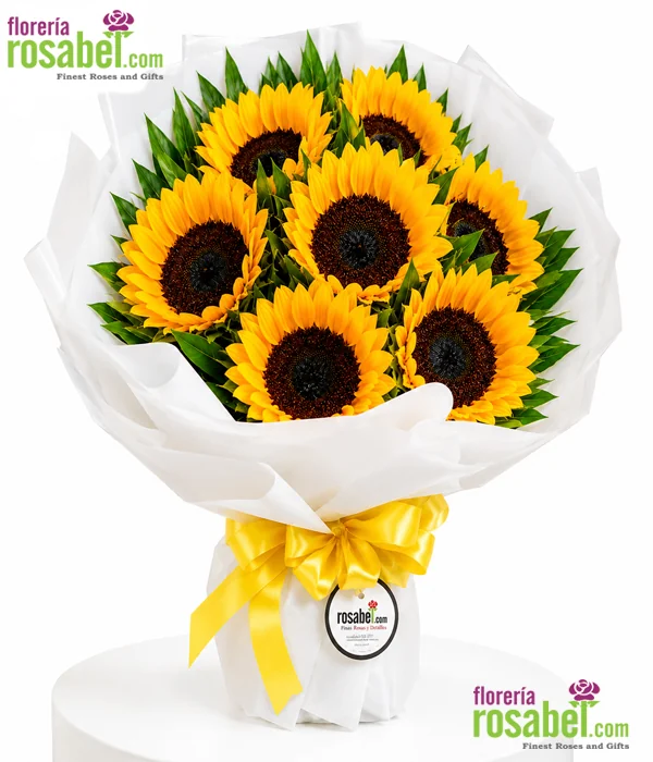 Ramo de 10 girasoles frescos con envoltura elegante