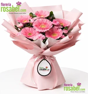 Ramo de gerberas rosadas y claveles con delivery en Lima