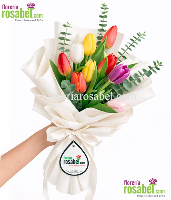Ramo de 10 Tulipanes Mixtos con Envoltura Elegante para regalos